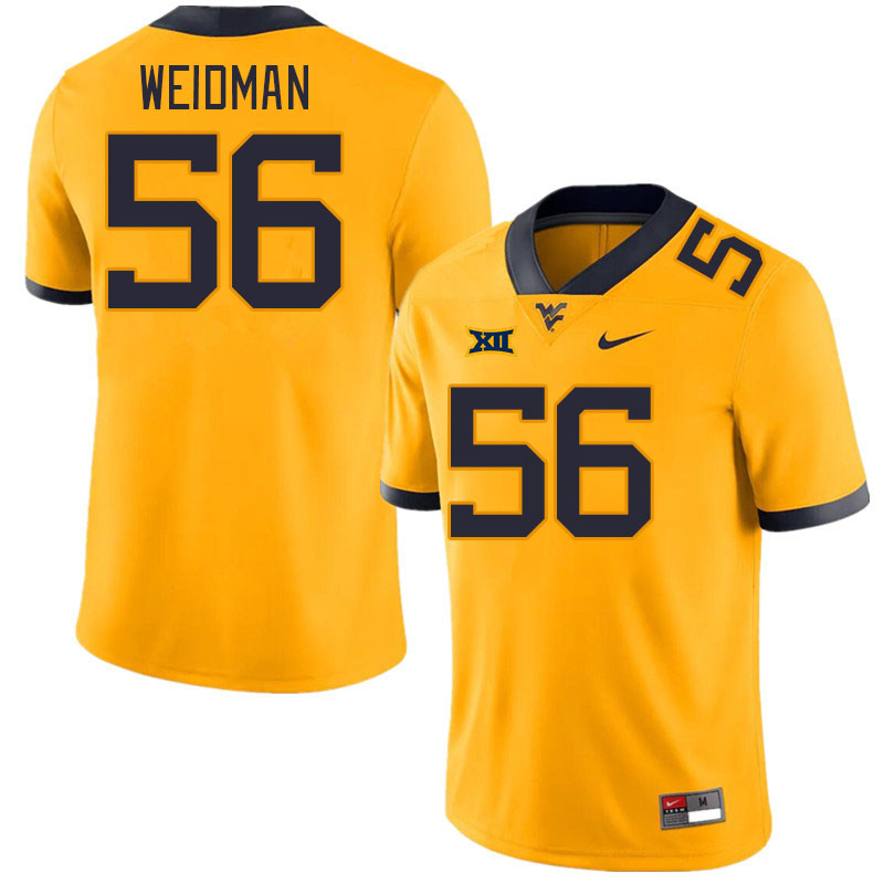 Men #56 Sullivan Weidman West Virginia Mountaineers College Football Jerseys Stitched Sale-Gold - Click Image to Close